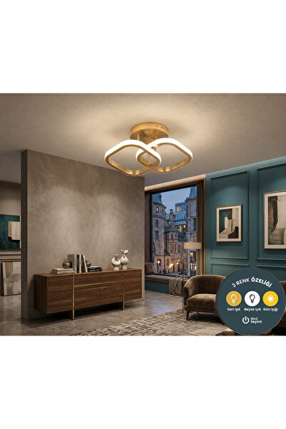 Lzy Avize Store Zeus Çift Kare Eskitme LED Plafonyer Avize 3 Renk | Antre, Ho...