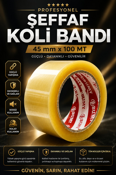 BUMY Şeffaf Koli Bandı 45 mm x 100 METRE Güçlü Yapışkanlı Paketleme Bantı Ban...