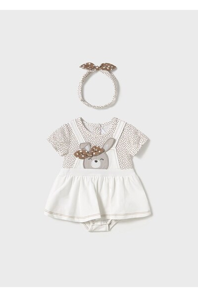 MAYORAL Toddler Girls Dunagree Romper with Matching Headband - 2 Colors