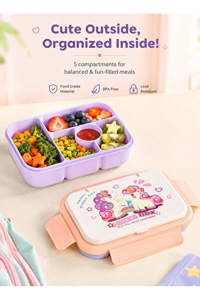 Pomefar 5-Compartment Lunch Box, Divided Bento Box with Lid, BPA-Free Leakpro...