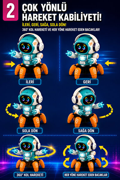 indirimsevinci Müzikli Işıklı Dans Eden Robot Sesli Hareketli Eğlenceli Robot