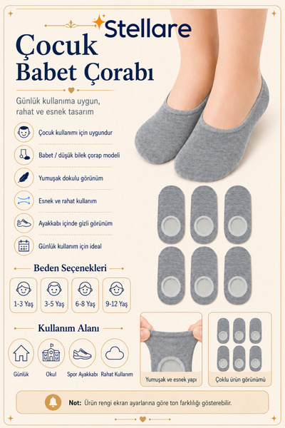 stellare Kız Erkek Bebek Görünmez Babet Çorap 6 Çift
