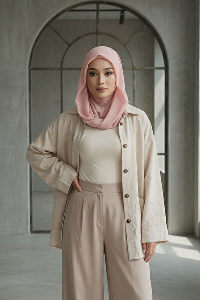 Aisha's Design Πρακτικό σιφόν κασκόλ με χτενισμένο βαμβακερό εσωτερικό, πούδρ...