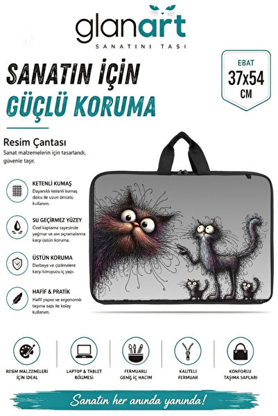Glanart askılı, fermuarlı 35x50 resim çantası su geçirmez ketenli kumaş 35x50...