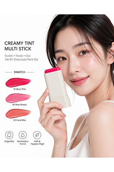 Kozmetik 01 BERRY PİNK Yoğun Pigmentli Stick Mix Allık ASANSÖRLÜ