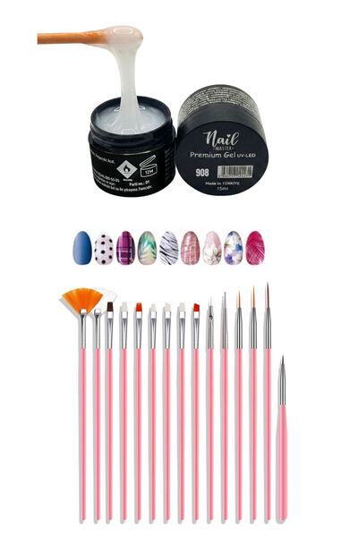 Nail Master Protez Tırnak Jeli 15ml 908 + 15li Fırça Seti