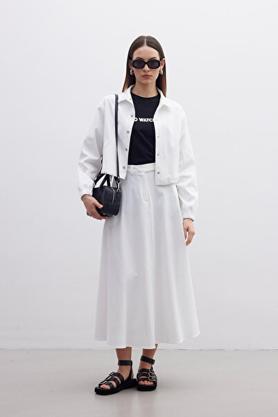 Manuka Belted Flared Skirt Ecru