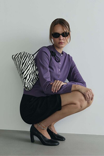 Suud Collection Beyaz Cove Zebra Büzgülü El Çantası