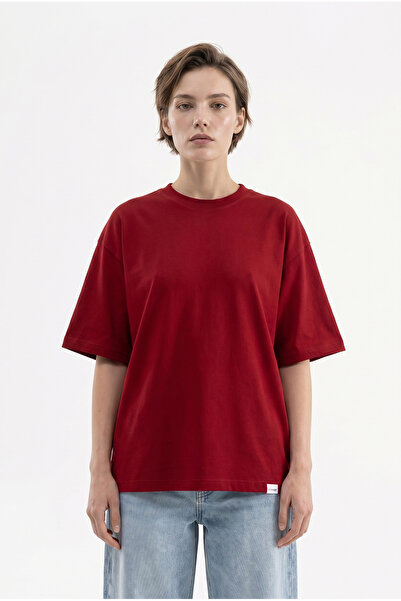 Machinist Tricou de damă Basic Oversize din bumbac jerseu simplu, roșu claret