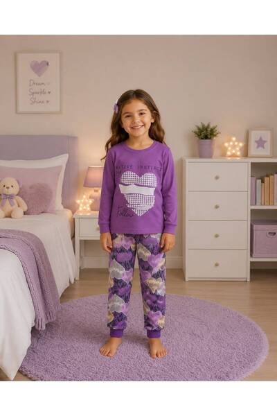 Pijamakids Κοριτσίστικο σετ πιτζάμες 100% βαμβακερό μωβ χρώμα με μακρυμάνικο ...