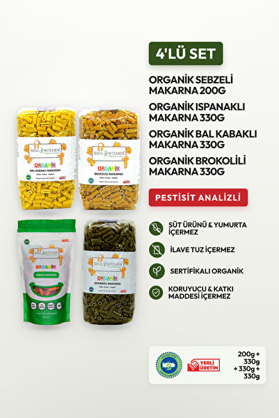 Soul Kitchen Organik Ürünler Organik Makarna Seti Vegan İlave Tuzsuz 4'lü Ava...