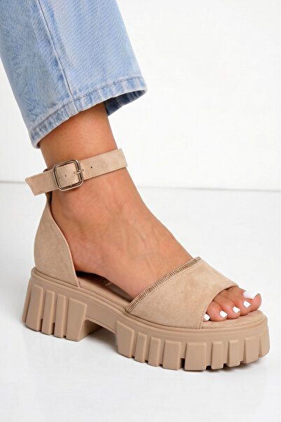 Zaira Sandale cu platforma dama bej din piele ecologica intoarsa Hannah #2537...