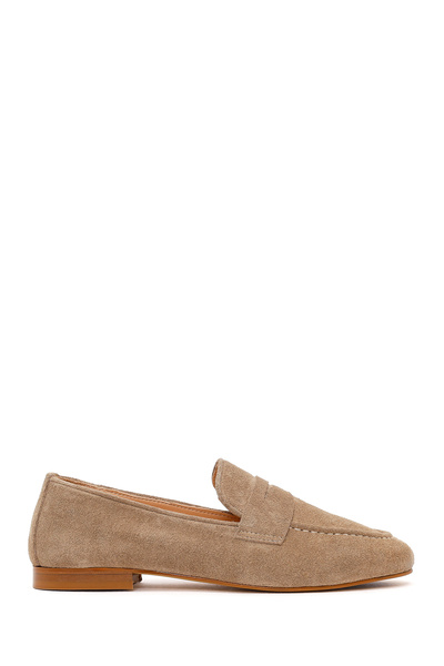 Derimod Kadın Bej Süet Deri Ayakkabı, Maskülen Loafer 26PFD260310