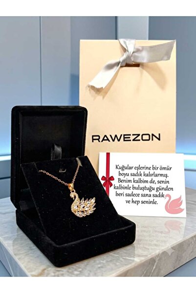 RAWEZON Nerovia Premium Gold Kuğu Çelik Kolye Seti, Kolye Kutulu Paketli,Arka...