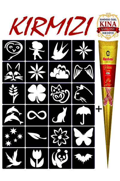 EYMEN ÇARŞI /Kına Kalıbı ve Kına/24 Farklı Desen Kına Şablonu ve Kırmızı Hint...