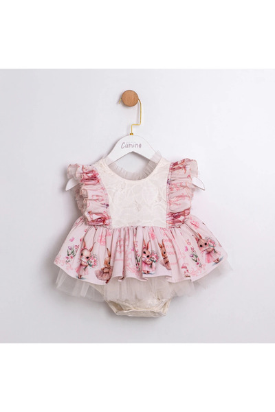 bebeğim butik Kız bebek romper tavşan desen arkası fiyonk