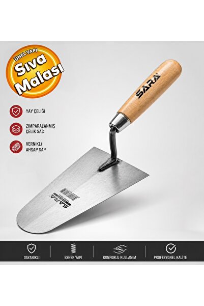SARA S607 Ahşap Saplı Çelik İnşaat Sıvacı Malası Yay Çeliği 20 cm Mala