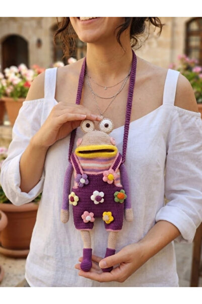 Huggy Craft Özel Tasarım Amigurumi Örgü Kurbağa Figürlü Telefon Çantası Ve As...