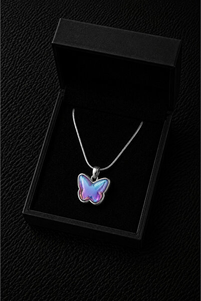 CAXBERN Steel Butterfly Zircon Stone Necklace