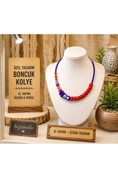 bizizmoda Bodrum Cam Boncuk El Yapımı Kolye Nazar Boncuk Mavi Kolye