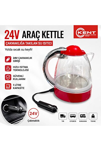 KENT 24 Volt 1litre Oto Su Isıtıcı 24v Kettle Büyük Boy Ketil Termostatlı Işı...