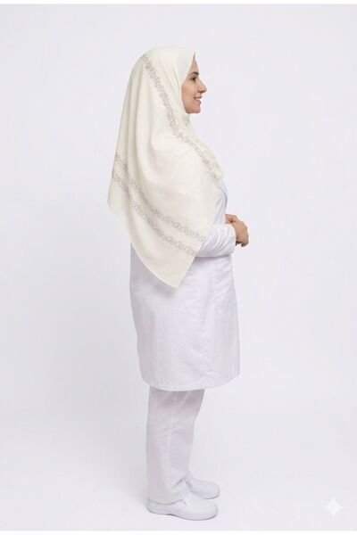 Veil Designer طرحة بوال اوف وايت بقماش ياباني تطريز ابيض و رمادي المقاس : 60 ...