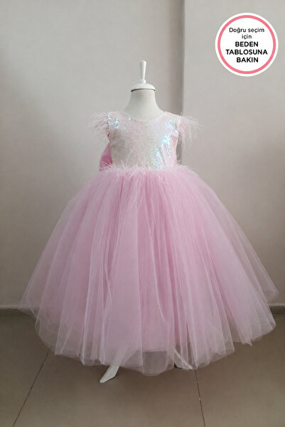 Kidstore Kız Çocuk Beli ve Omuzları Tüylü Ada Elbisesi