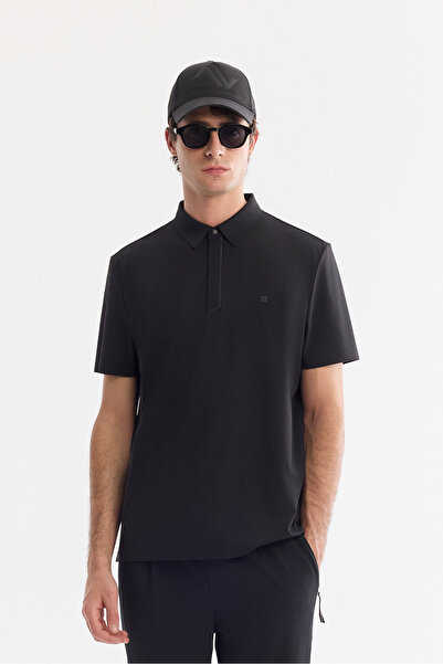 Avva Tricou negru pentru bărbați, cu guler polo, anti-șifonare, cu uscare rap...