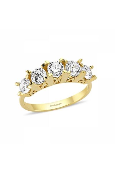 Sembol Gold 8 Ayar 5 Taş Altın Yüzük Zirconia Taşlı