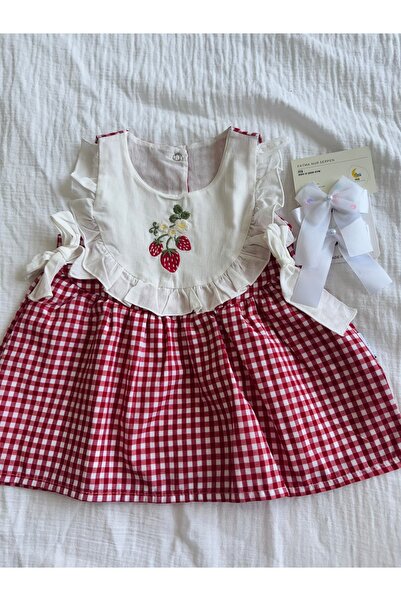 NUNU BABY Cherry Ekoseli Elbise - Kırmızı