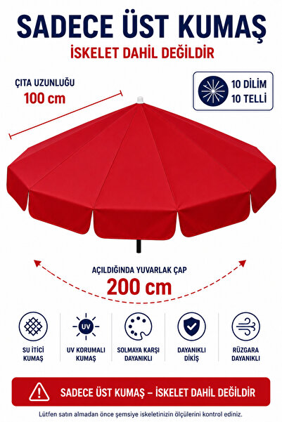 Düvenci Kırmızı Polyester Kumaş, 200 cm / 10 telli (plaj şemsiyesi uyumlu)