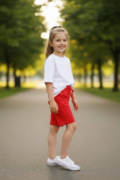 poozkids Girls' Shorts with Elastic Waist and Lace-Up Cotton Comfortable Cut Casual Summer Sports Shorts