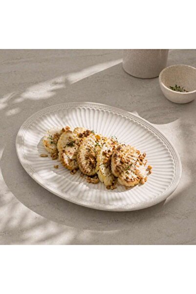 PAN HOME Vintage Elite Stoneware Oval Platter 30.4cm -off White