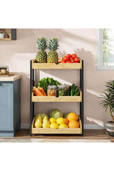 PAN HOME Natura Bamboo 3-tier Kitchen Storage Basket 40x36x50cm - Natural