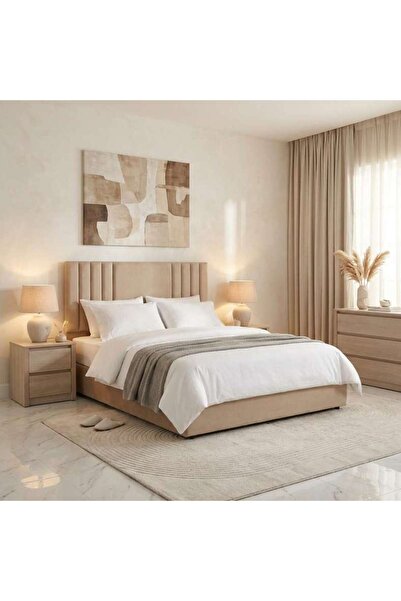 PAN HOME سرير بولينا كوين مخملي بيج 160x200 سم
