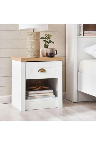 PAN HOME Almada Nightstand With 1 Drawer And Storage - White