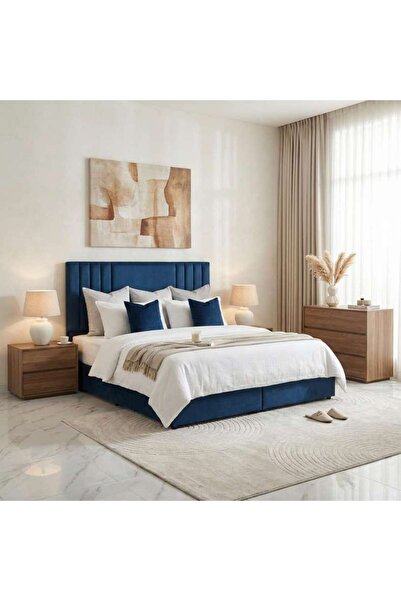 PAN HOME سرير بولينا كوين مخملي أزرق 160×200 سم