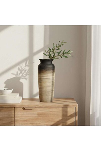 PAN HOME مزهرية كاسبيان من التيراكوتا 15×15×36.5 سم - أسود وبني