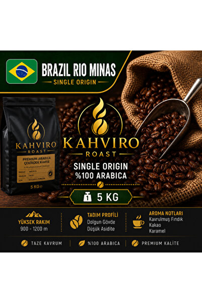 Kahviro Roast Brezilya Rio Minas %100 Arabica Çekirdek Kahve 5 kg Kavrulmuş,Ö...