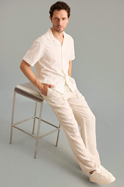 DeFacto Regular Fit Polo Collar 100% Linen Short Sleeve Shirt G1395Ax26Sm