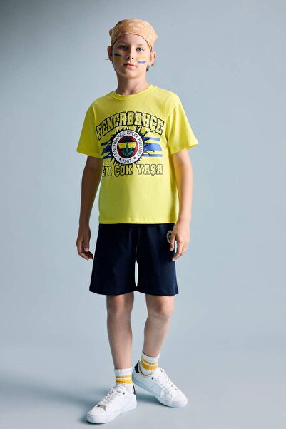 DeFacto Fenerbahçe Kısa Kollu Pijama Üst Şort Pijama Alt 2li Pijama Takımı Er...