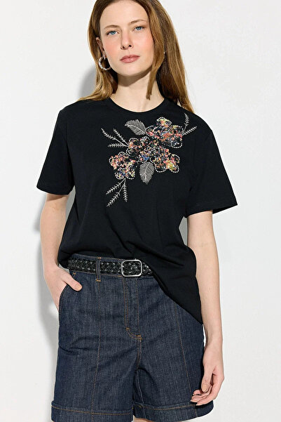 Gusto Tricou din bumbac brodat - Negru