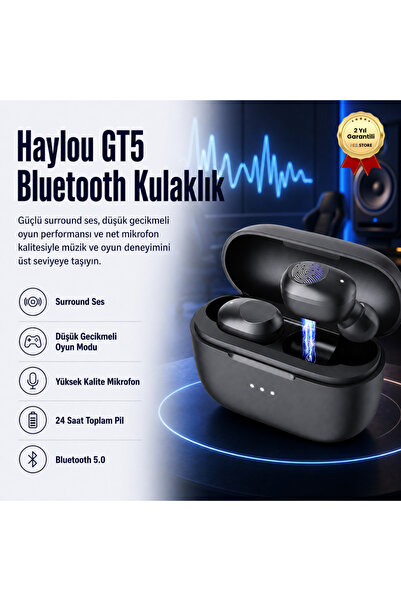 MiLi Haylou GT5 Oyuncu Kulak İçi TWS Surround Ses IPX7 Yüksek Kalite Mikrofon...