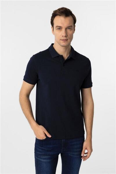 SÜVARİ Lacivert Slim Düz Fermuarlı Polo Yaka Tişört