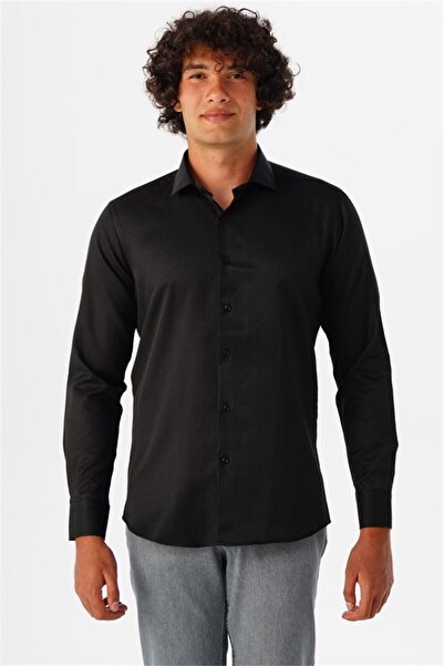 SÜVARİ Black slim classic collar casual shirt