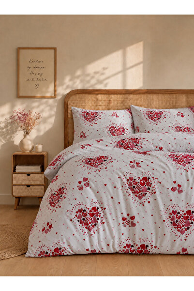 Boreas Home LOVE %100 PAMUK Lastikli Çarşaflı Çift Kişilik Nevresim Takımı