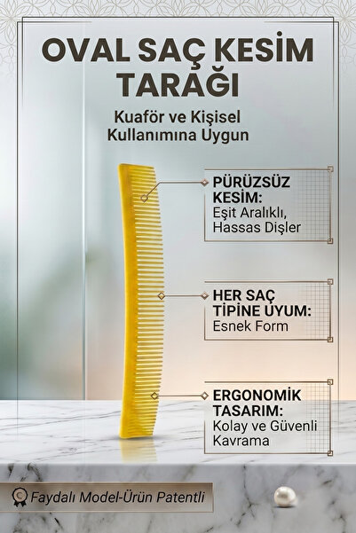 BOMİAS Pieptene oval pentru tuns, galben, potrivit pentru uz personal și de c...