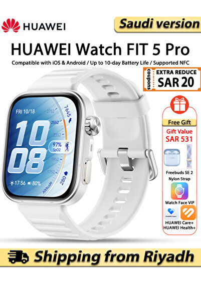 Huawei ساعة ذكية WATCH FIT 5 Pro، شاشة كاملة مقاس 1.92 بوصة، دراسة المخاطر، ت...