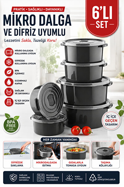 ego home Mikrodalga Ve Difrizde Kullanılabilen Saklama Kabı Seti Yuvarlak 6'l...