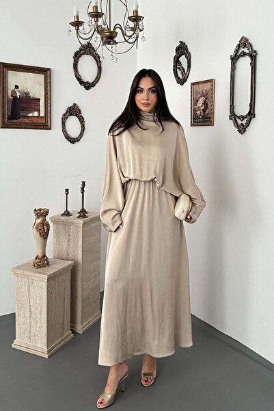 Elbee Fashion Woman Ecru Jacquard Satin Dress